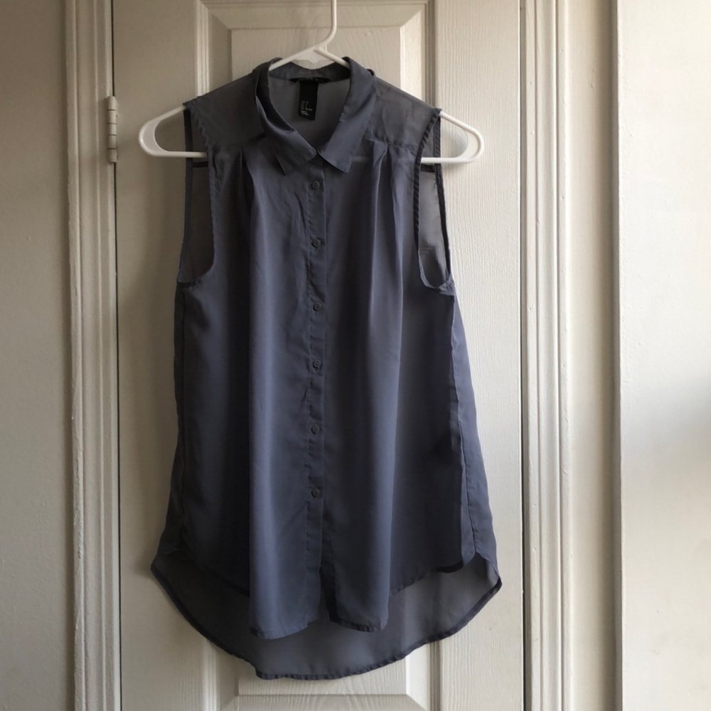 Sheer grey-blue sleeveless collar button down shirt - H&M size 4